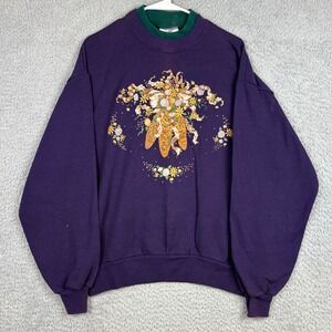 Vintage Gopher Sport Sweatshirt Womens Large Purple Corn Floral Harvest 90s USA